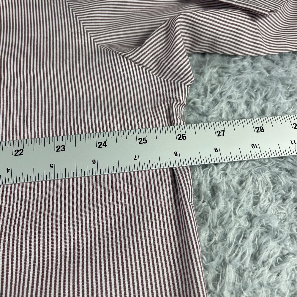 Stafford Mens 17.5 Burgundy White Striped Wrinkle Free Short Sleeve Dress Shirt - Picture 4 of 8